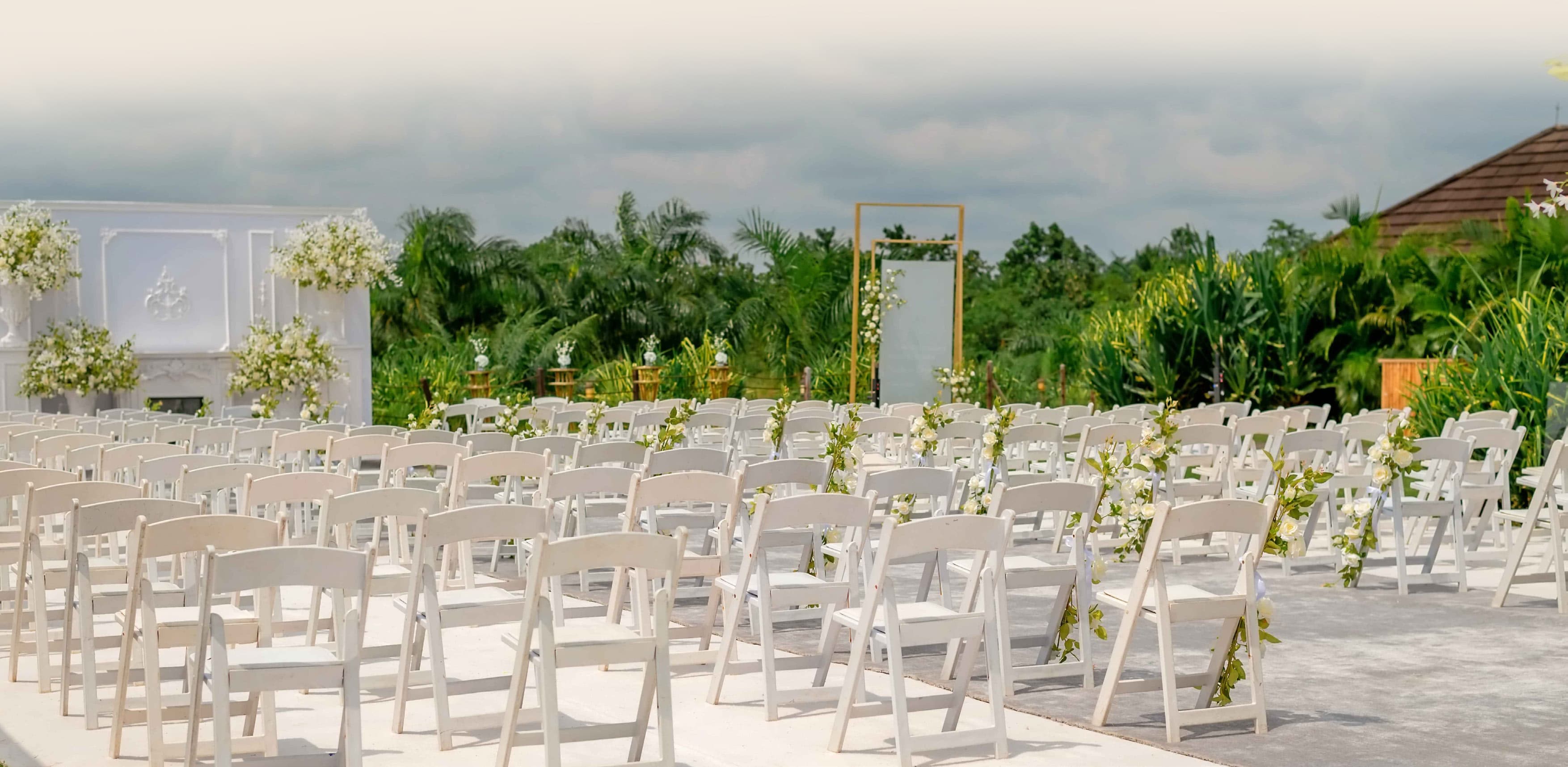 Wedding ceremony setting at Lakowe Lakes